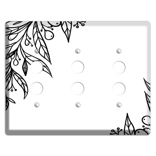 Hand-Drawn Floral 23 3 Pushbutton Wallplate
