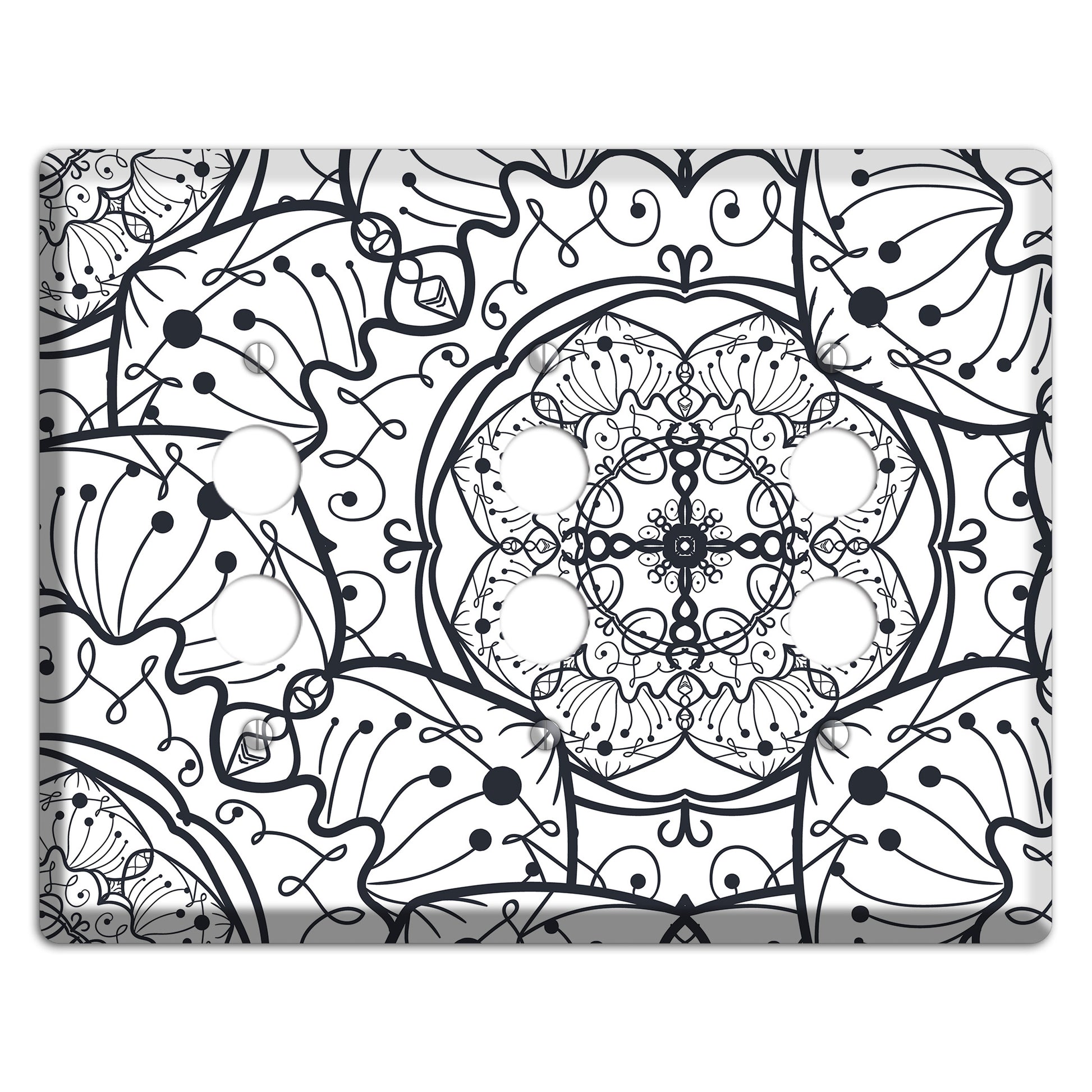 Mandala Black and White Style M Cover Plates 3 Pushbutton Wallplate