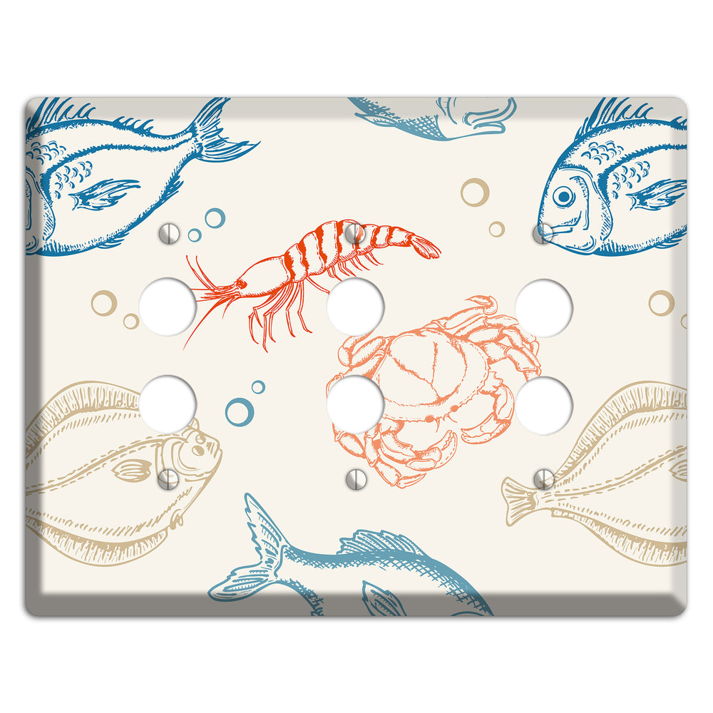 Mixed Sea Life Style 1 3 Pushbutton Wallplate