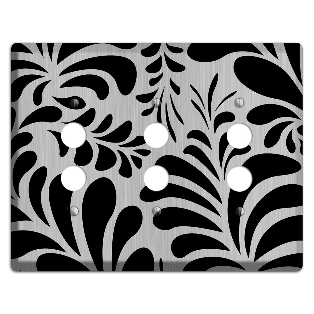 Black Herati Stainless Steel 3 Pushbutton Wallplate
