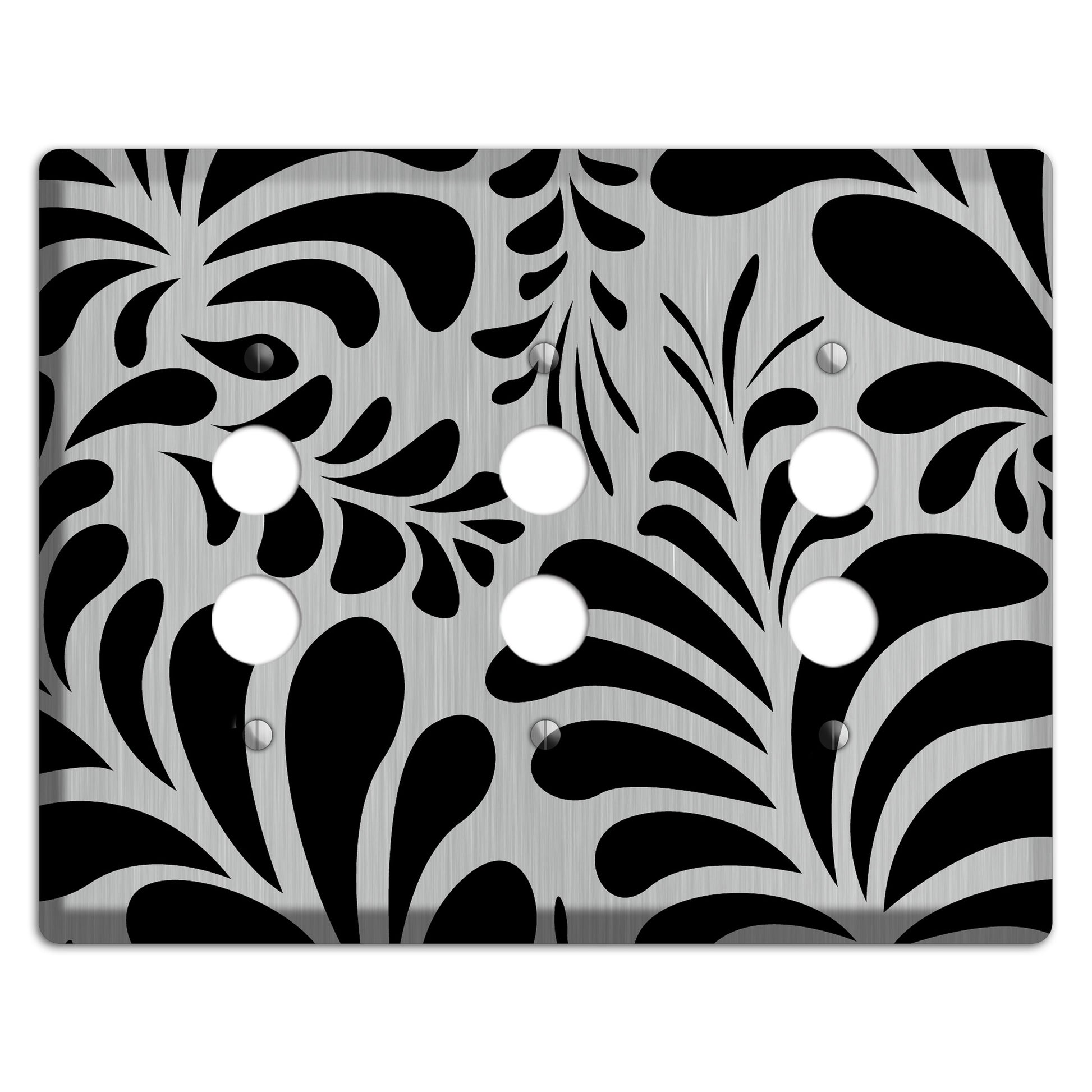 Black Herati  Stainless 3 Pushbutton Wallplate