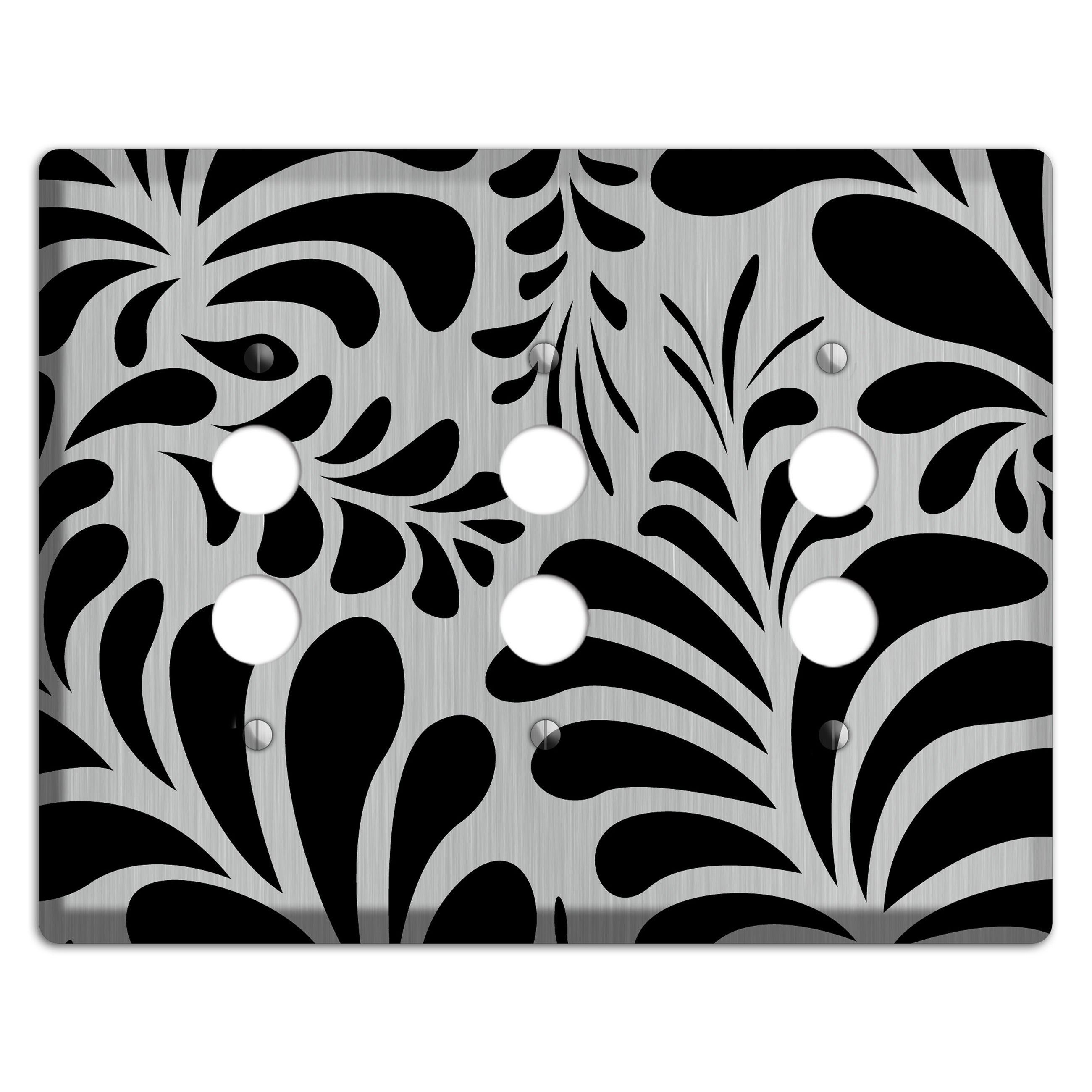 Black Herati  Stainless 3 Pushbutton Wallplate