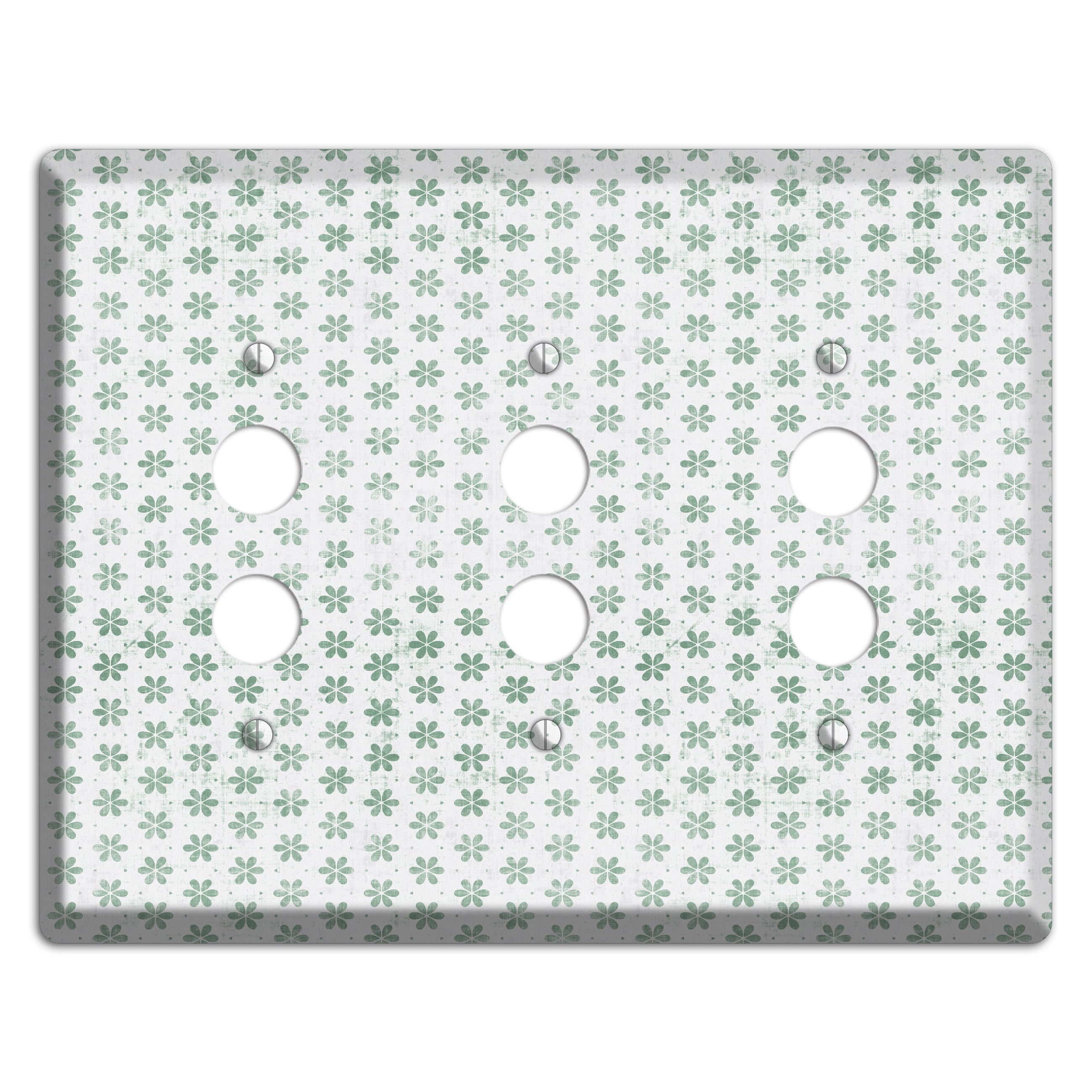 White with Green Grunge Floral Contour 3 Pushbutton Wallplate