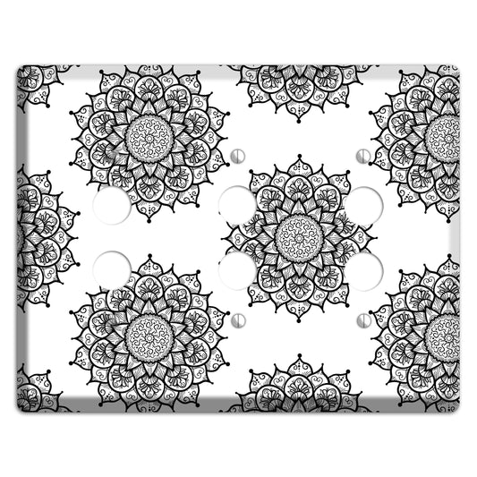 Mandala Black and White Style S Cover Plates 3 Pushbutton Wallplate