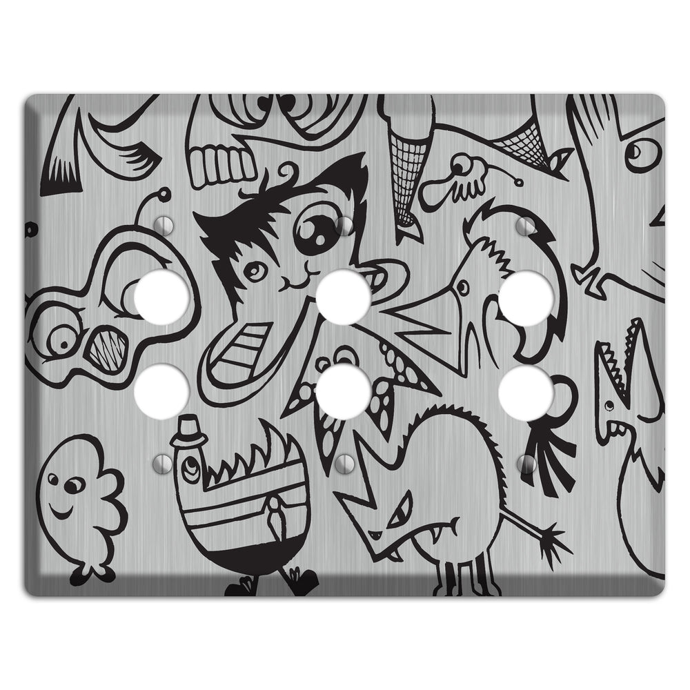 Whimsical Faces 3 Stainless Steel 3 Pushbutton Wallplate