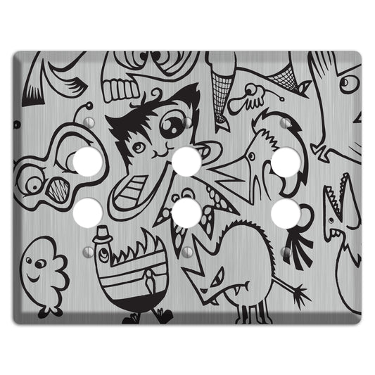 Whimsical Faces 3  Stainless 3 Pushbutton Wallplate