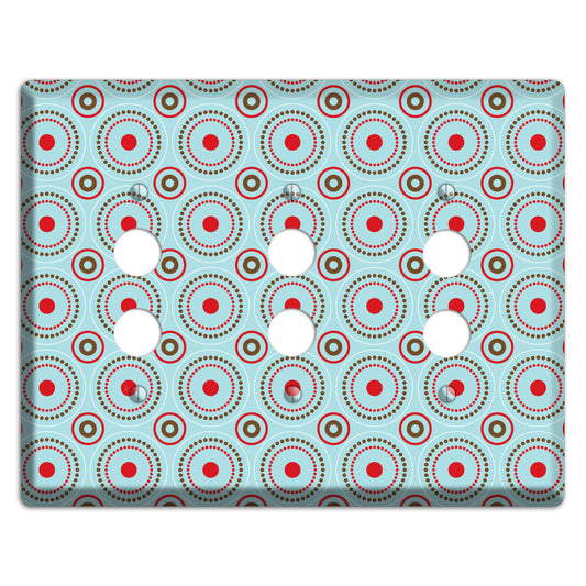Dusty Blue with Red and Brown Retro Suzani 3 Pushbutton Wallplate