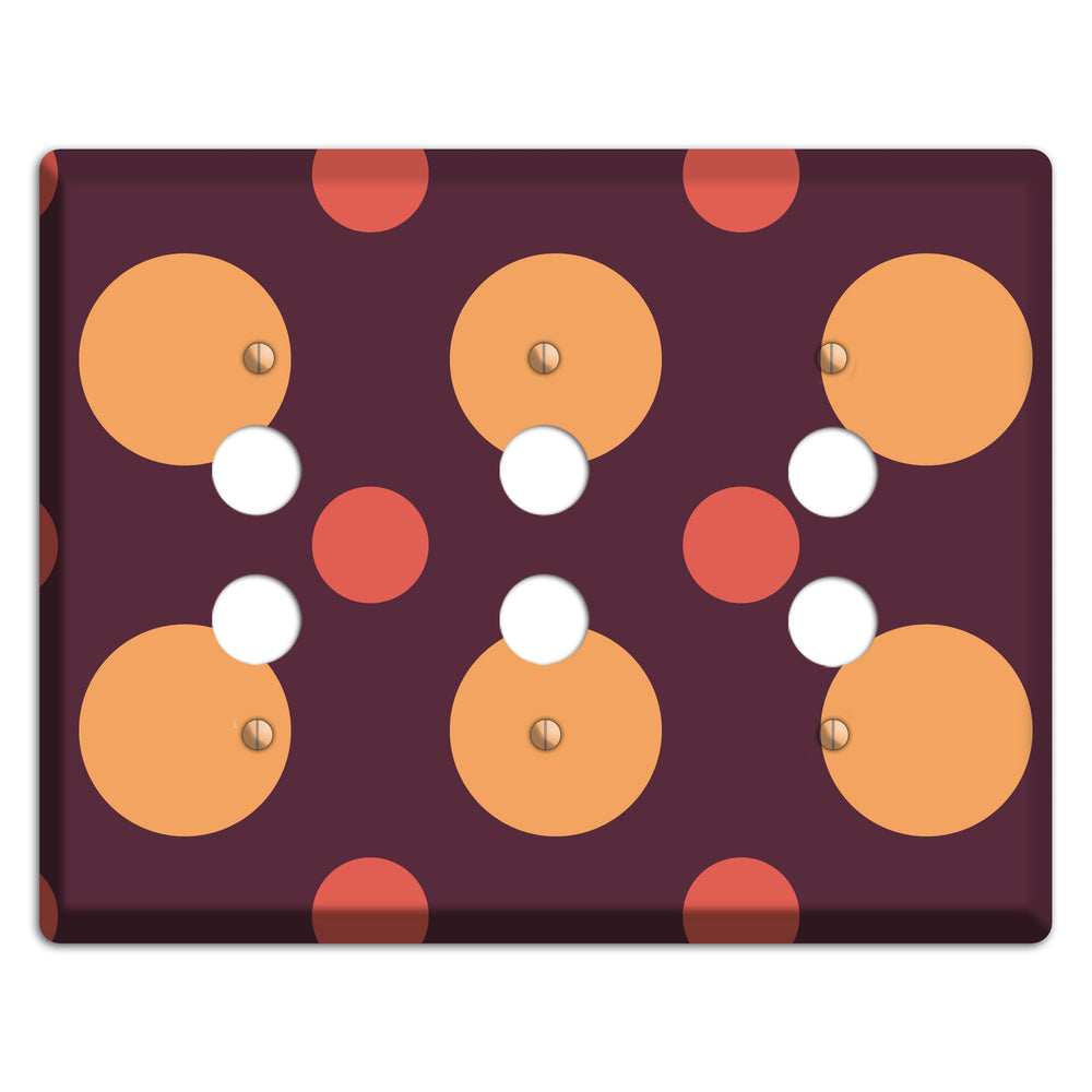 Eggplant with Multi Coral Multi Medium Polka Dots 3 Pushbutton Wallplate