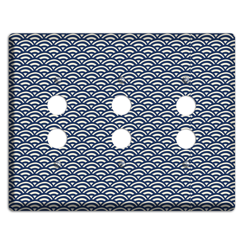 Navy Scallop Print 3 Pushbutton Wallplate