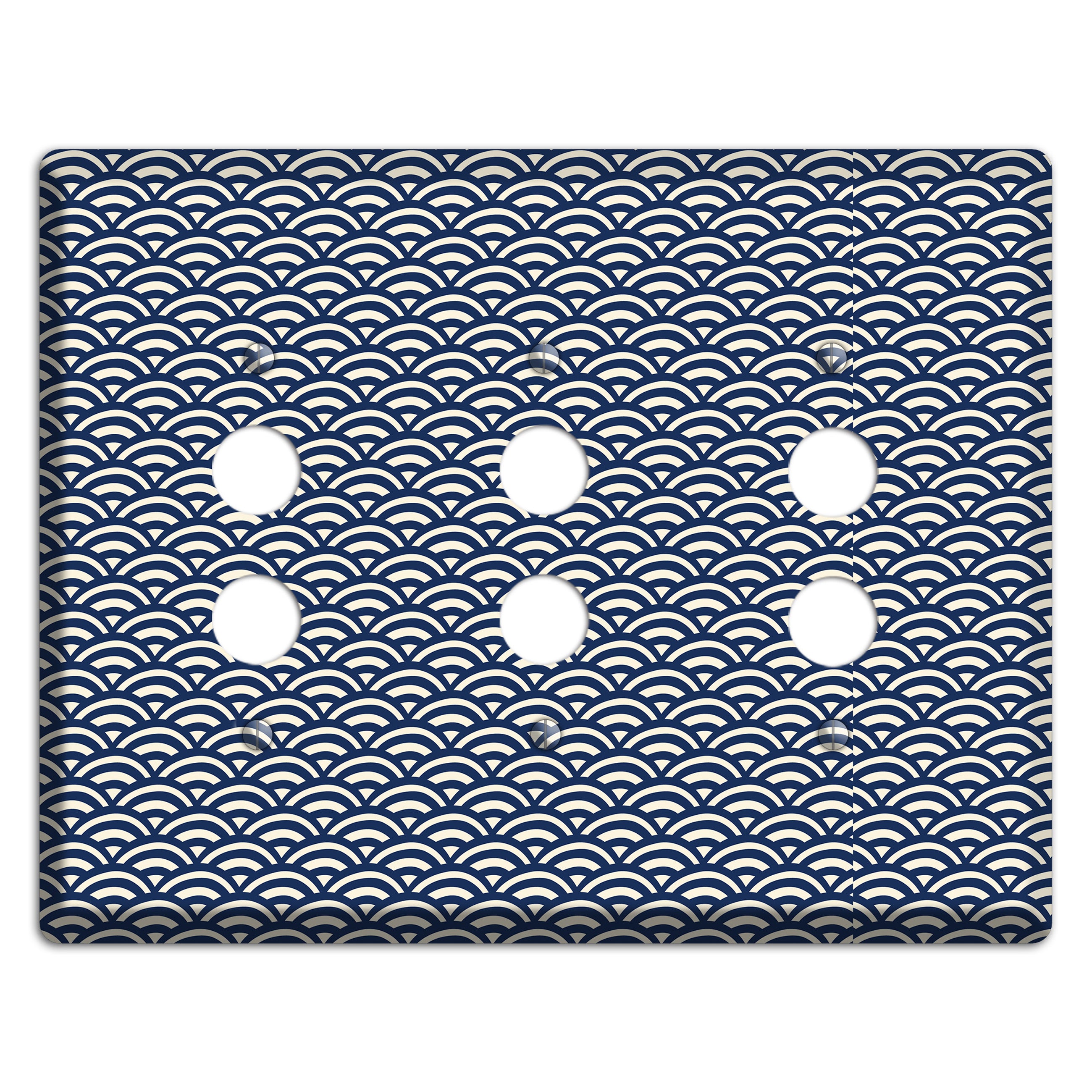 Navy Scallop Print 3 Pushbutton Wallplate