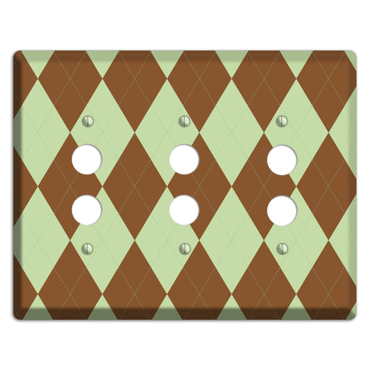 Brown and Green Argyle 3 Pushbutton Wallplate