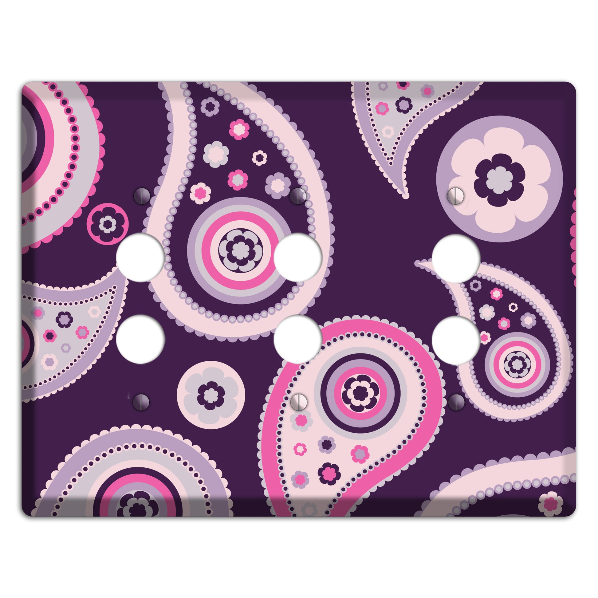 Purple Paisley 3 Pushbutton Wallplate