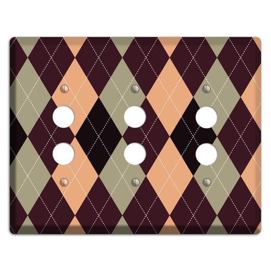 Beige and Brown Argyle 3 Pushbutton Wallplate