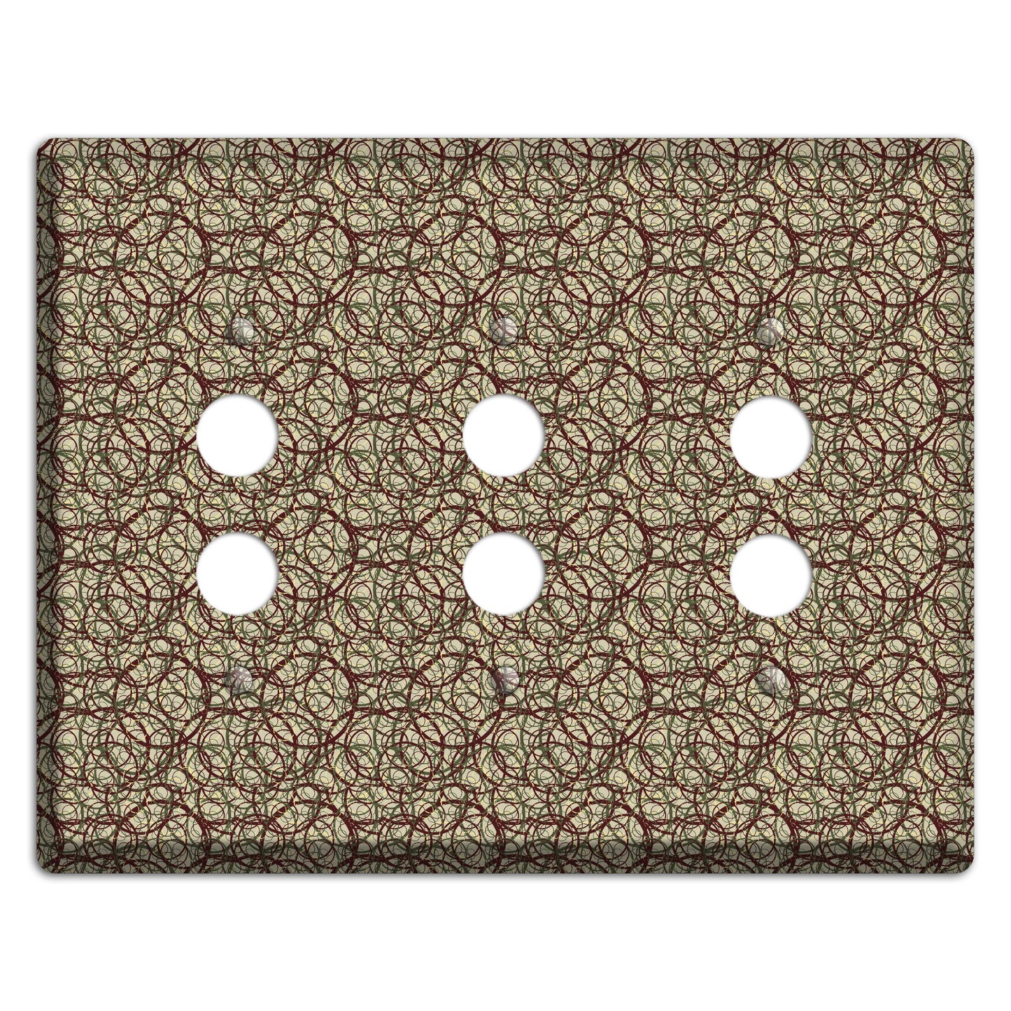 Brown and Burgundy Circles 3 Pushbutton Wallplate