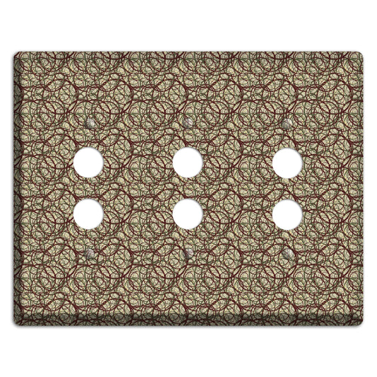 Brown and Burgundy Circles 3 Pushbutton Wallplate