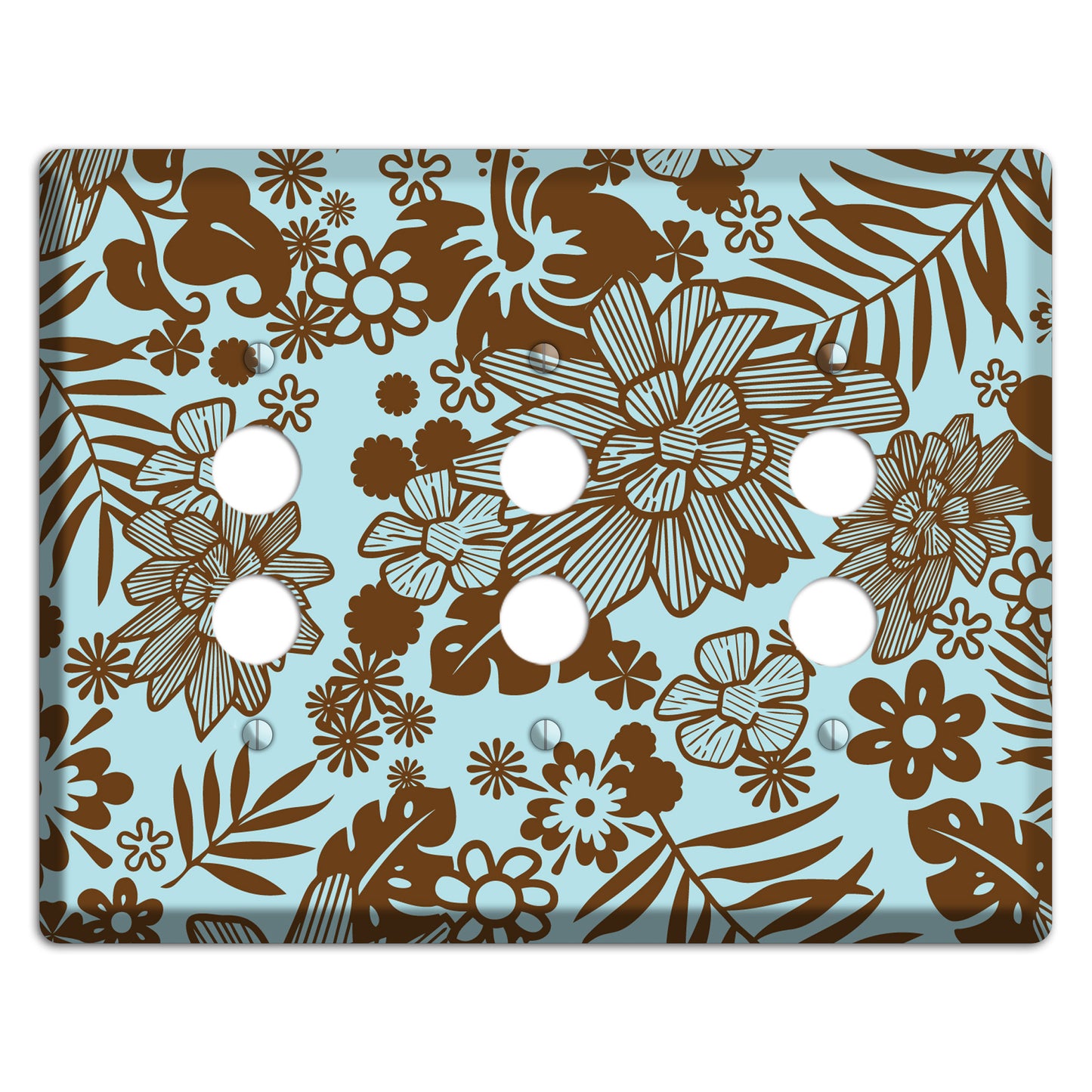 Blue and Brown Tropical 3 Pushbutton Wallplate