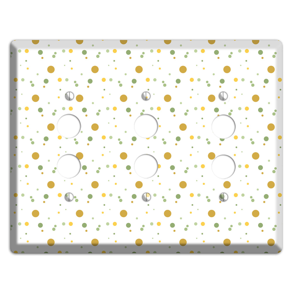White with Multi Olive Tiny Dots 3 Pushbutton Wallplate