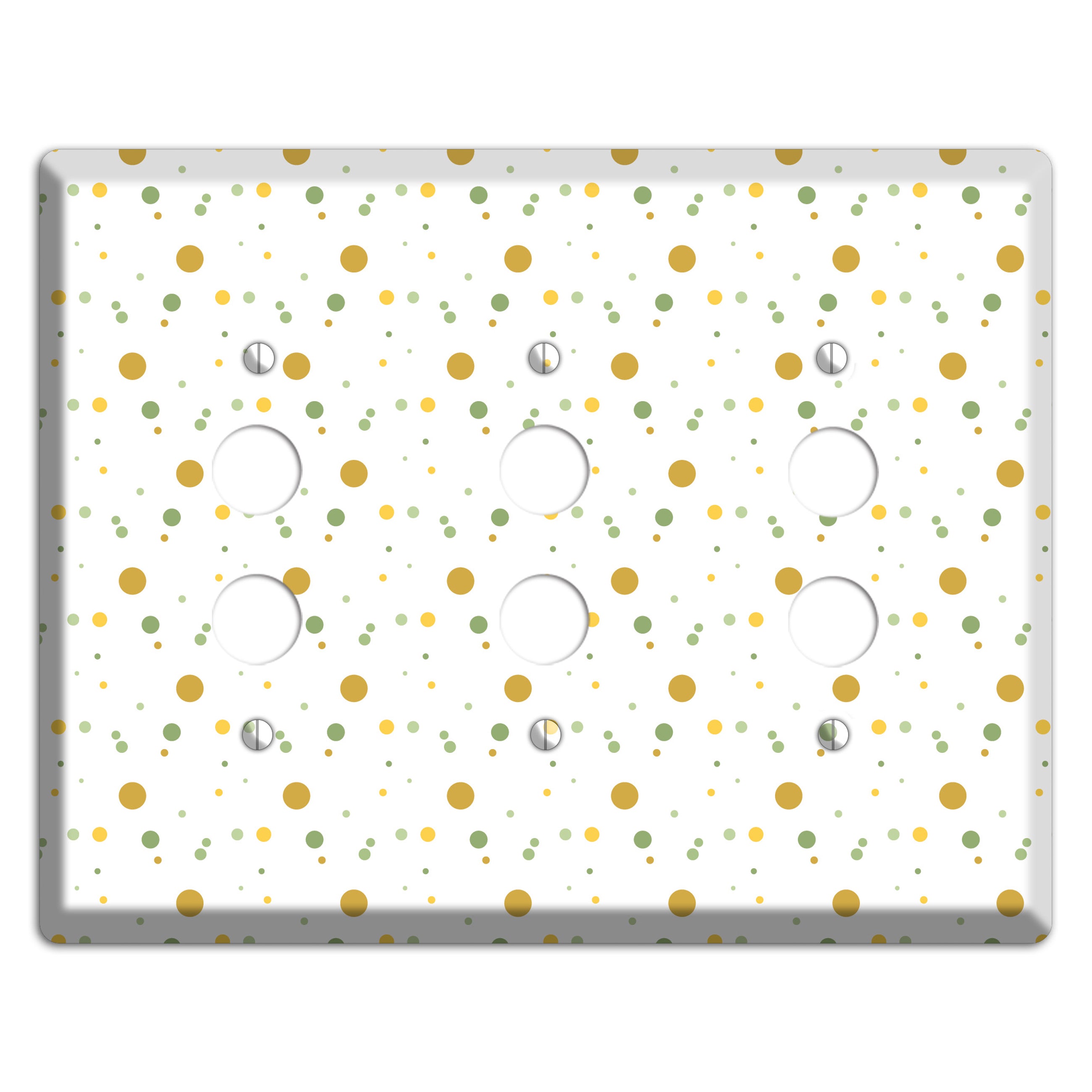 White with Multi Olive Tiny Dots 3 Pushbutton Wallplate