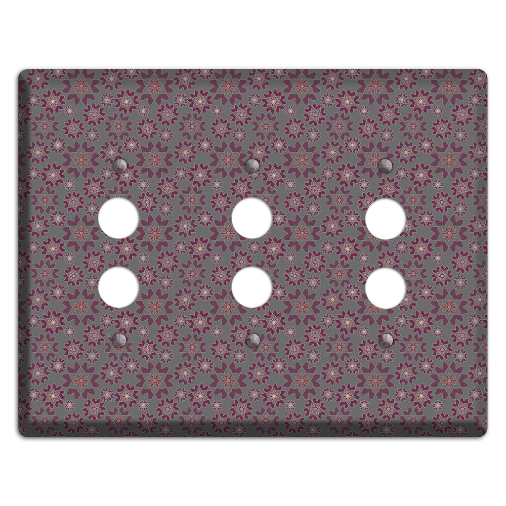 Grey with Tiny Burgundy Retro Suzani 3 Pushbutton Wallplate