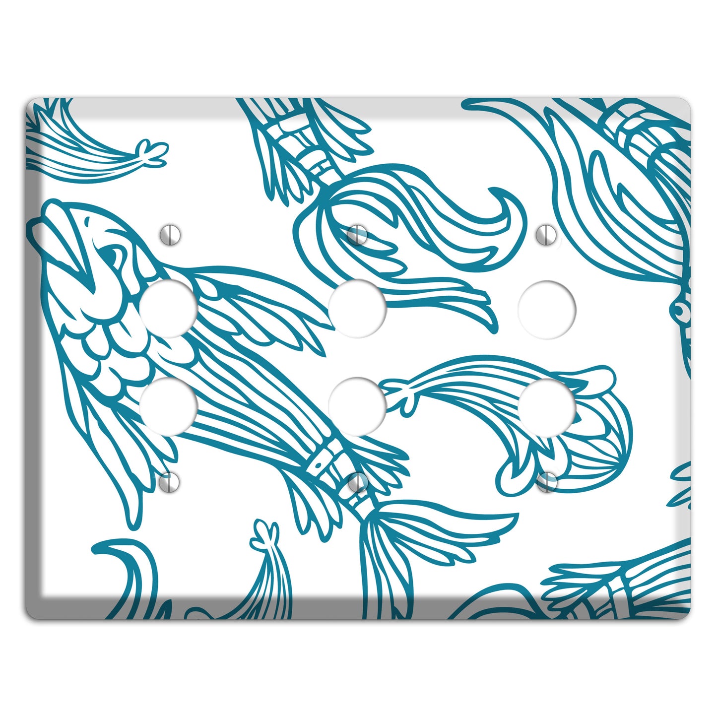 Teal and White Koi 3 Pushbutton Wallplate