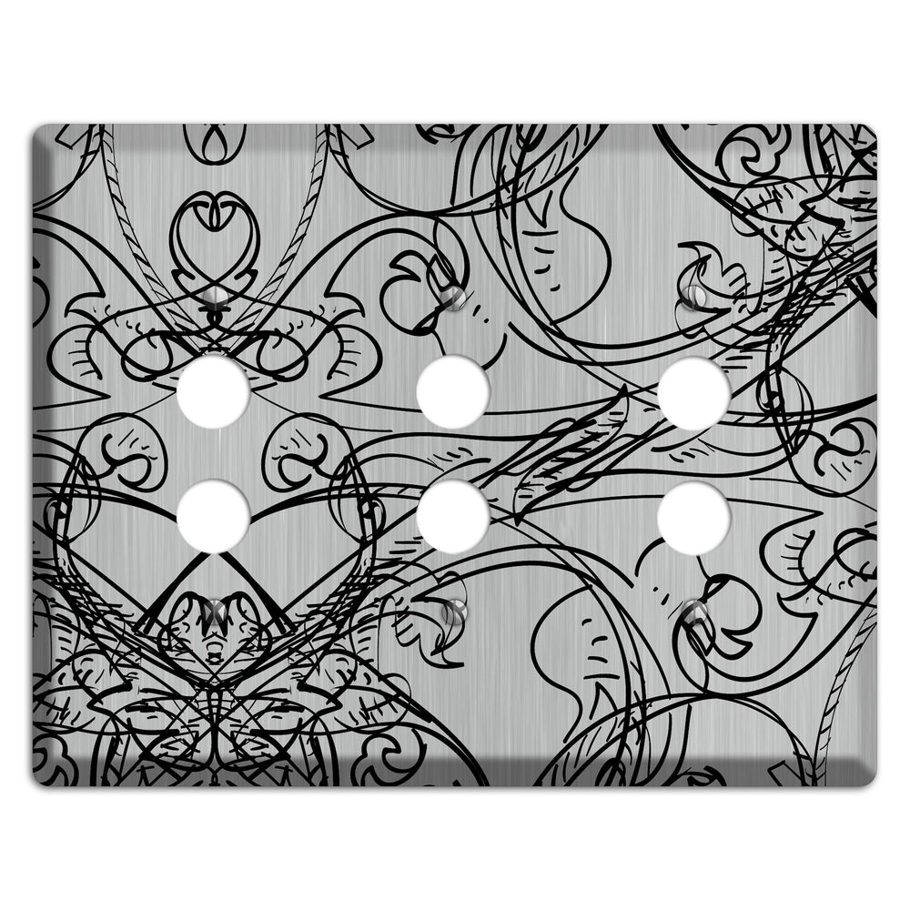 Black Deco Sketch Stainless Steel 3 Pushbutton Wallplate