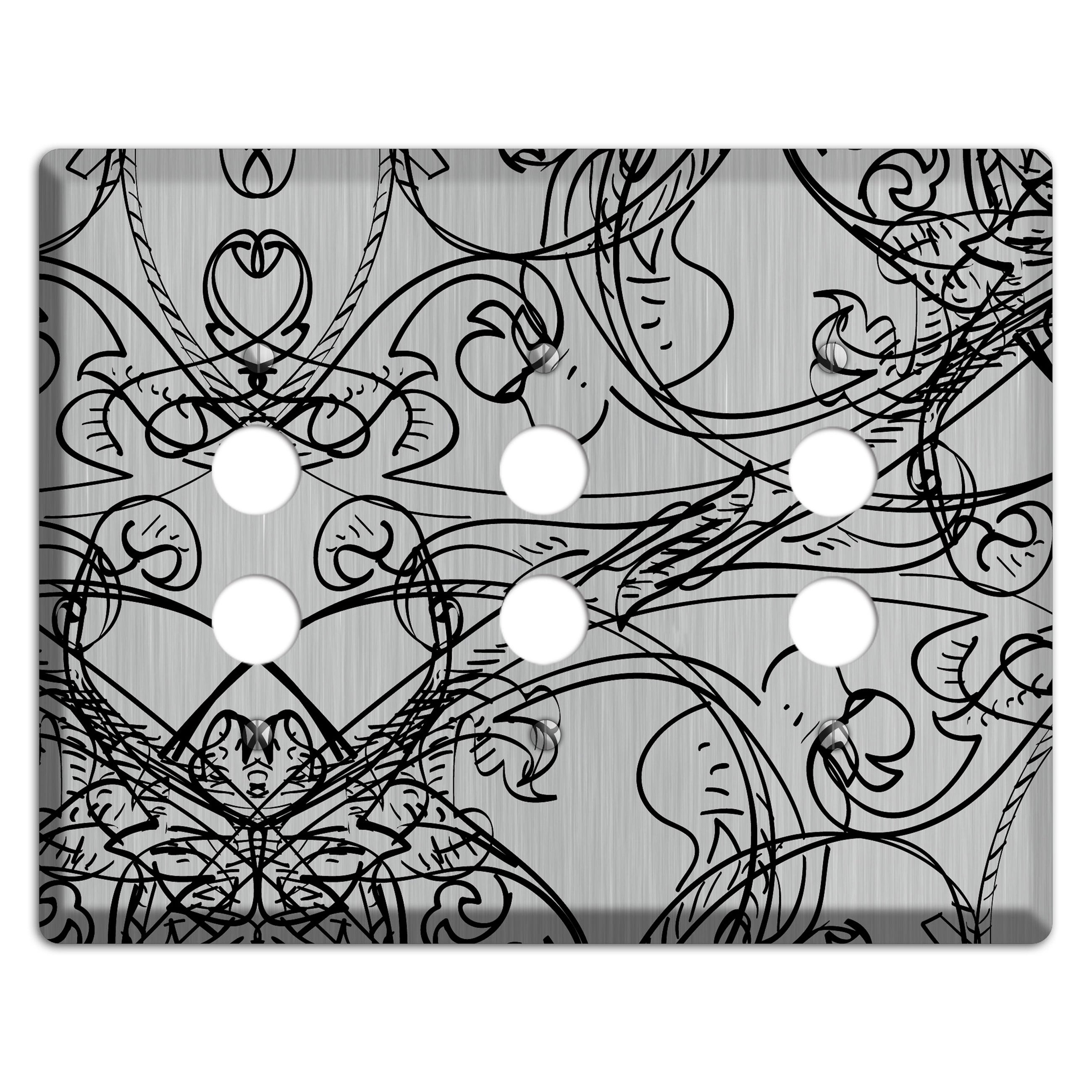 Black Deco Sketch  Stainless 3 Pushbutton Wallplate