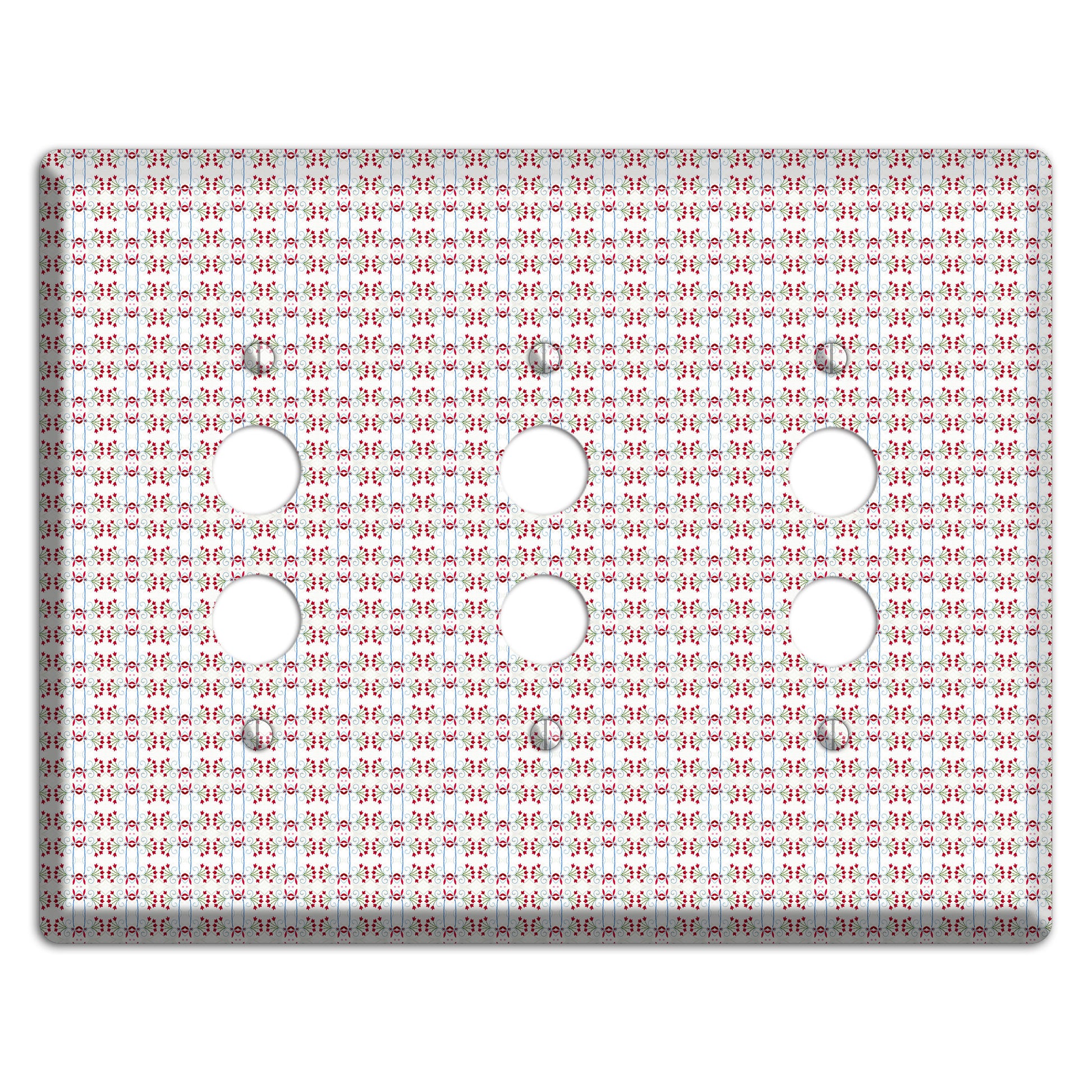 White with Red Blue Tapestry 3 Pushbutton Wallplate