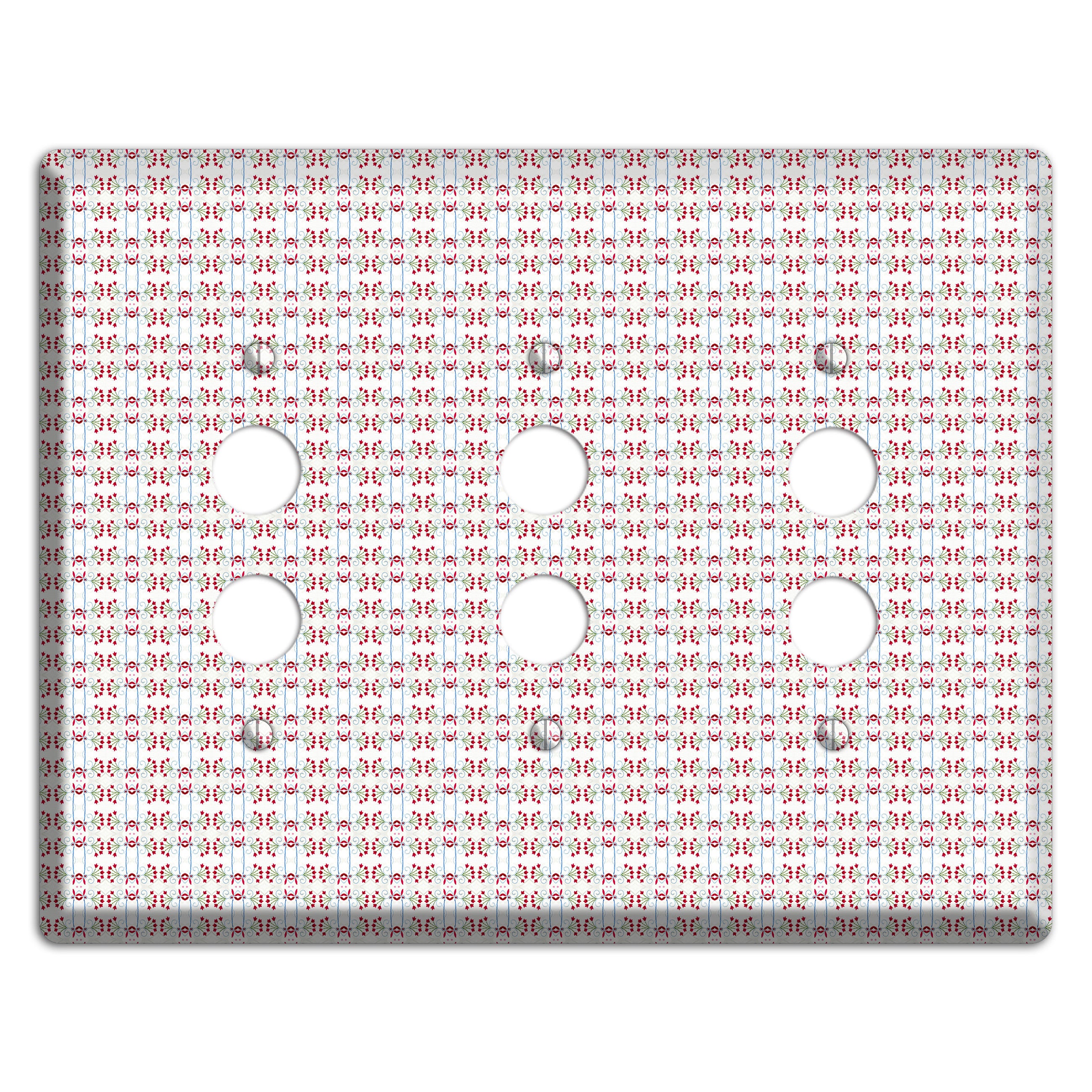 White with Red Blue Tapestry 3 Pushbutton Wallplate