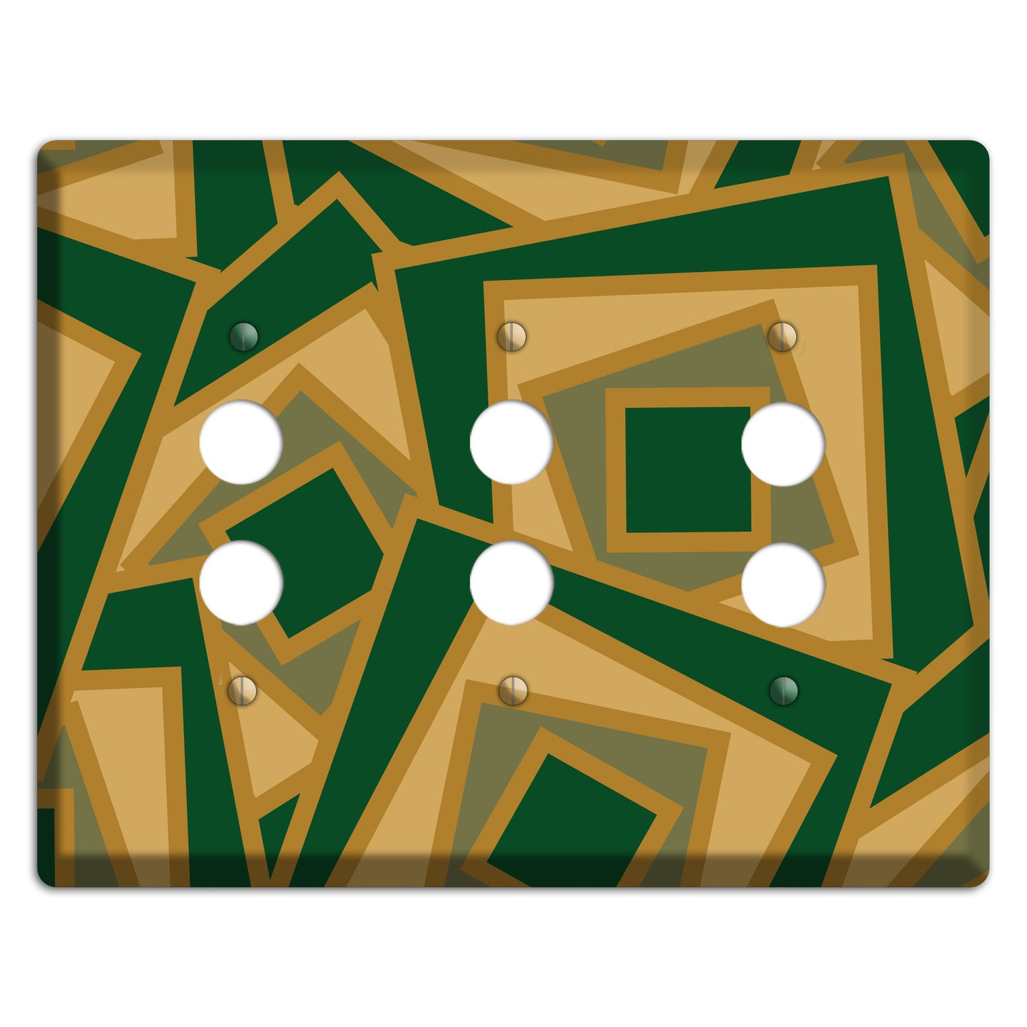 Green and Beige Retro Cubist 3 Pushbutton Wallplate