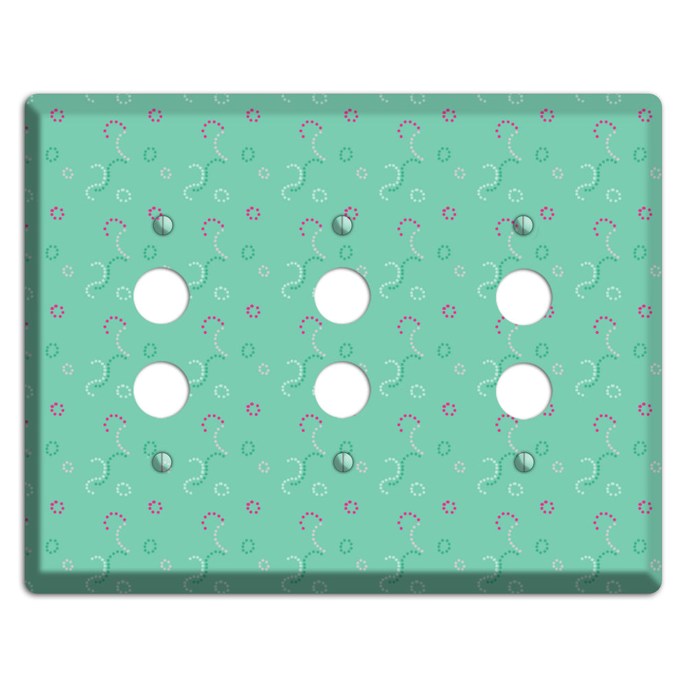 Multi Aqua with Fuschia Stipple 3 Pushbutton Wallplate