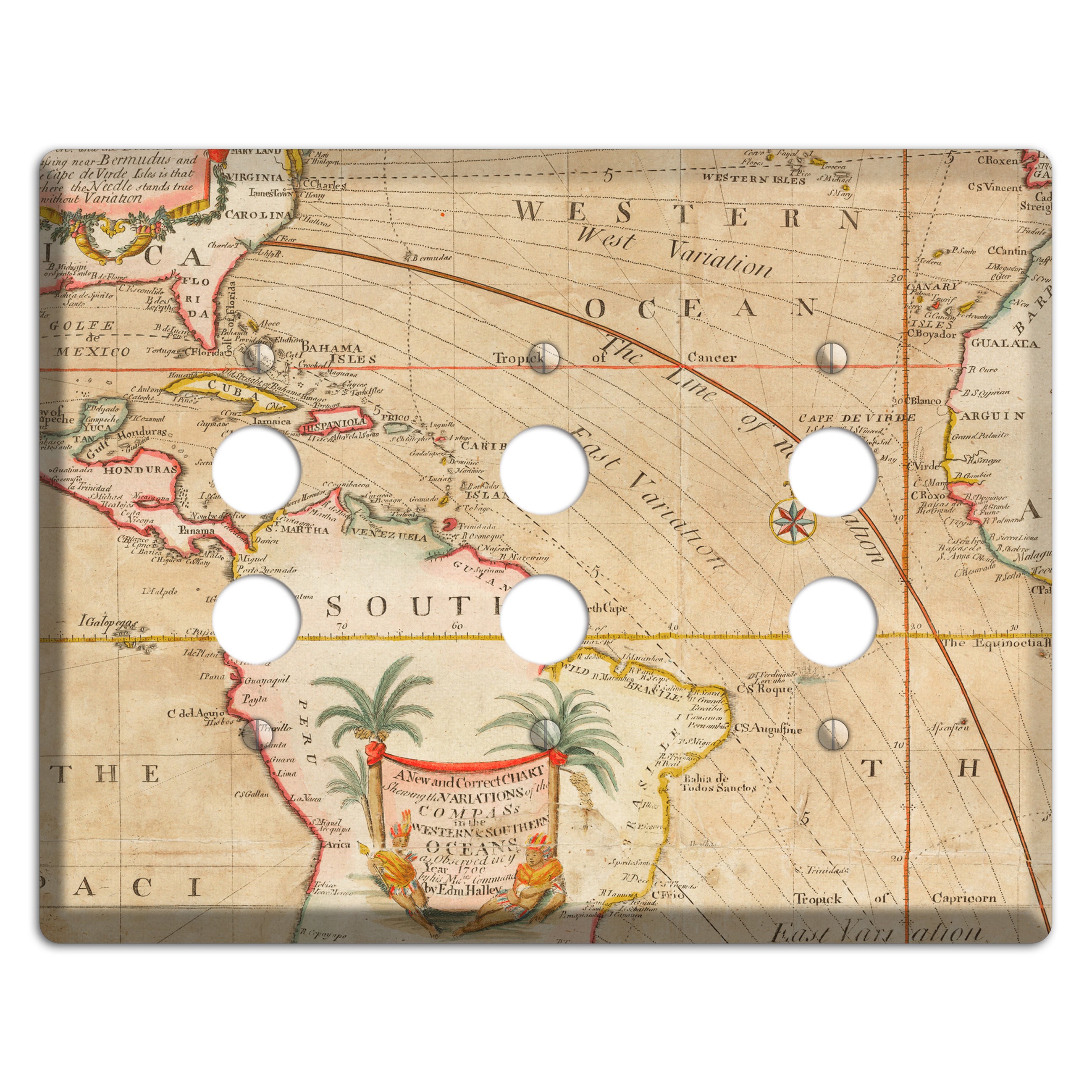 Map of Latin America 3 Pushbutton Wallplate