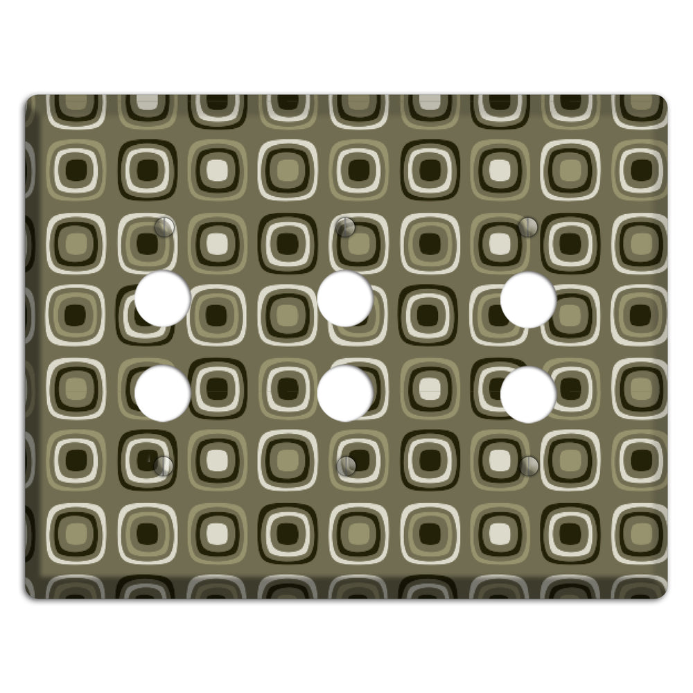 Multi Olive and Brown Retro Squares 3 Pushbutton Wallplate