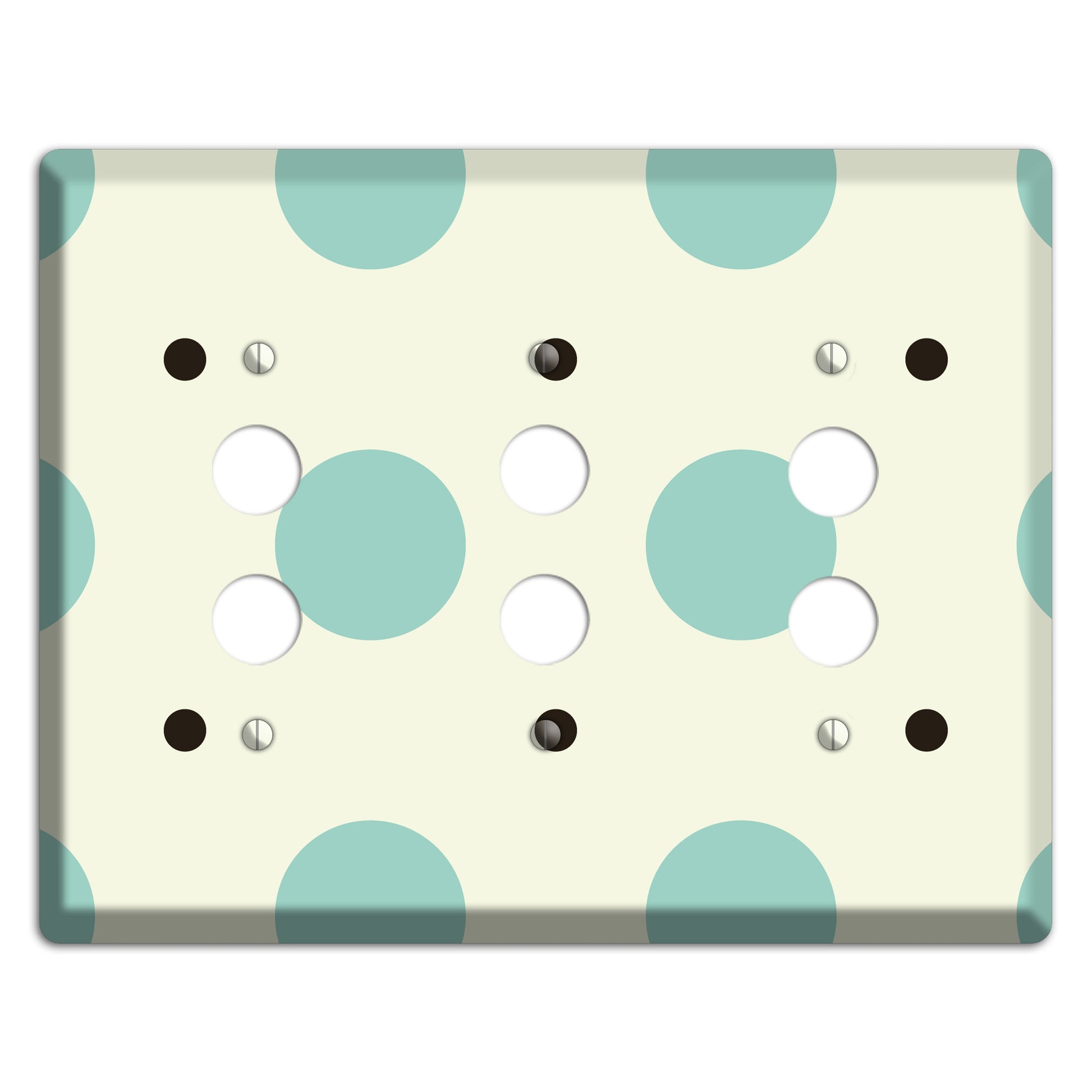 Soft Green with Aqua and Black Multi Tiled Medium Dots 3 Pushbutton Wallplate