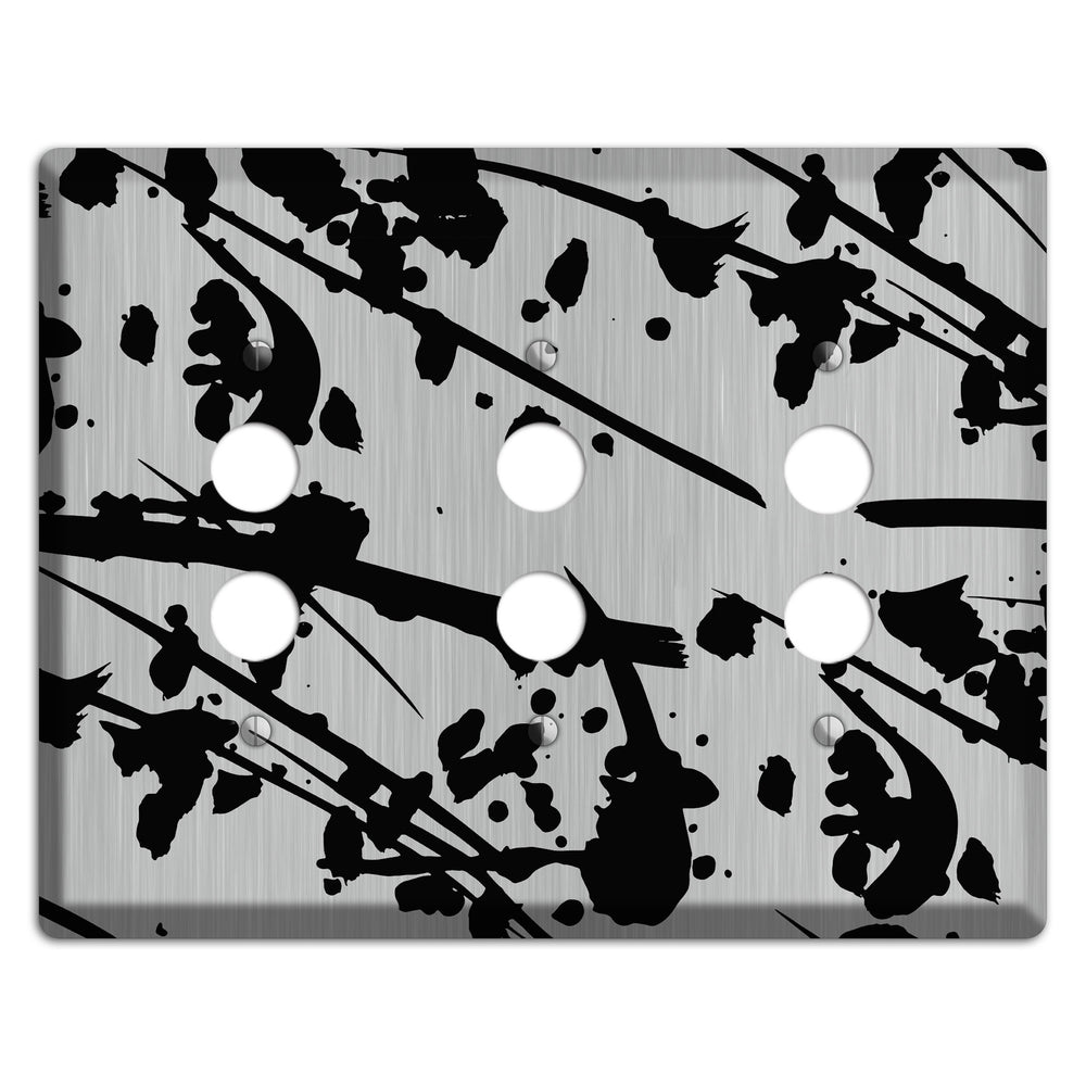 Ink Splash 6 Stainless Steel 3 Pushbutton Wallplate