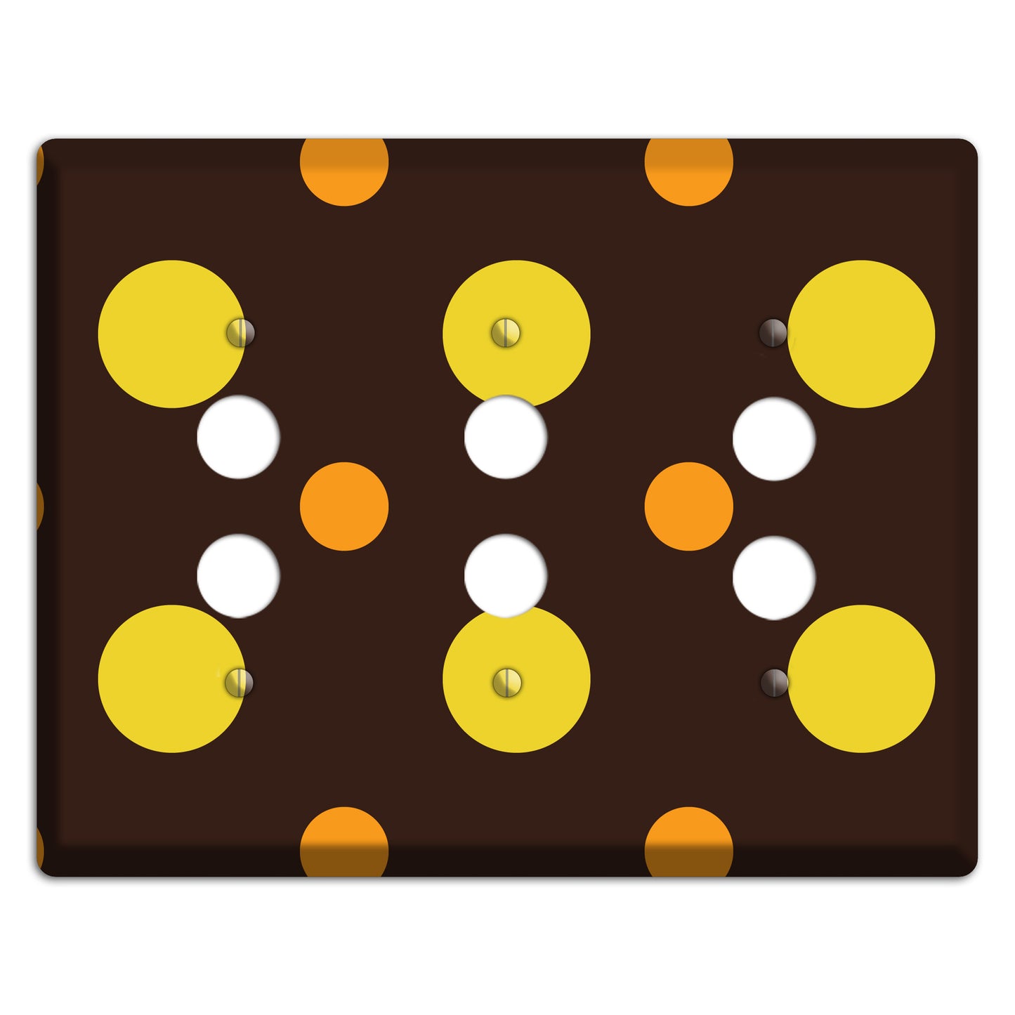 Black with Yellow and Orange Multi Medium Polka Dots 3 Pushbutton Wallplate