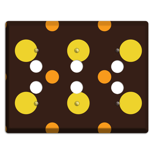 Black with Yellow and Orange Multi Medium Polka Dots 3 Pushbutton Wallplate