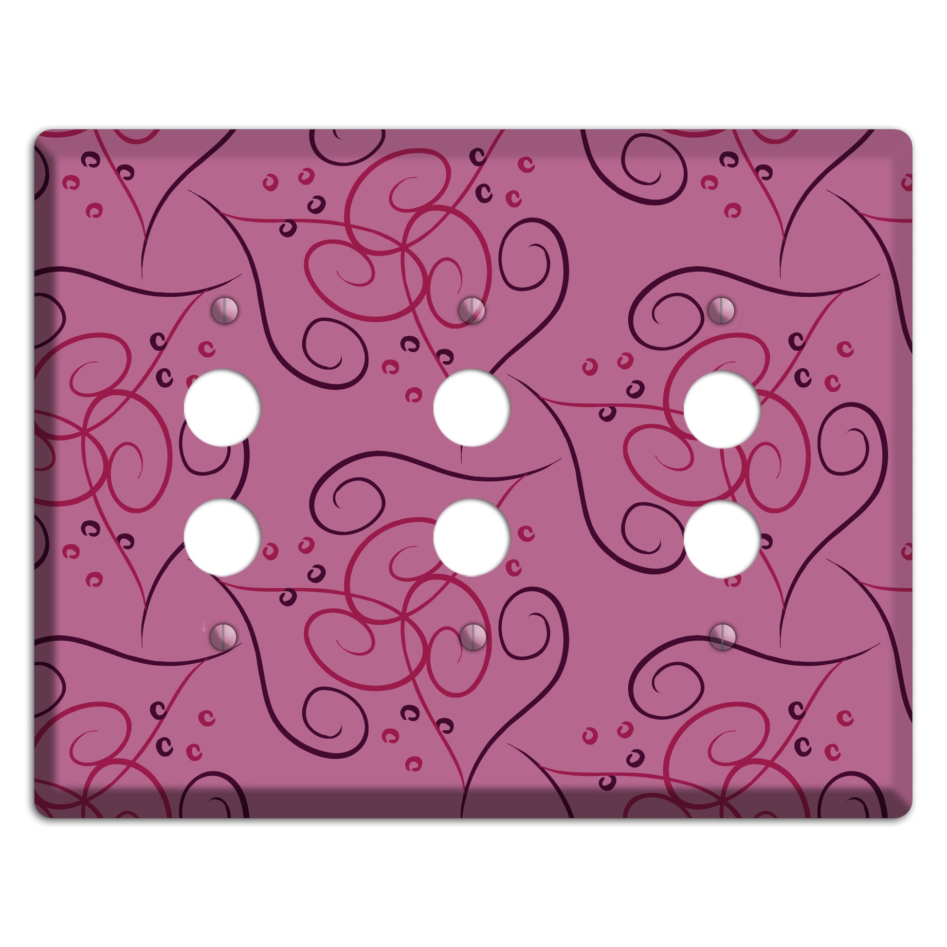 Pink Scroll Hearts 3 Pushbutton Wallplate