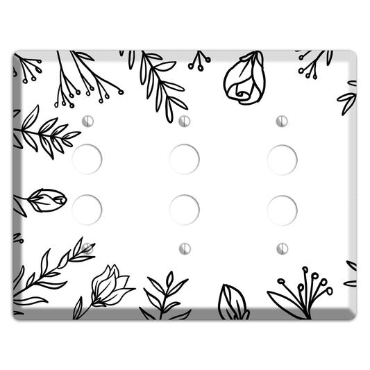 Hand-Drawn Floral 36 3 Pushbutton Wallplate