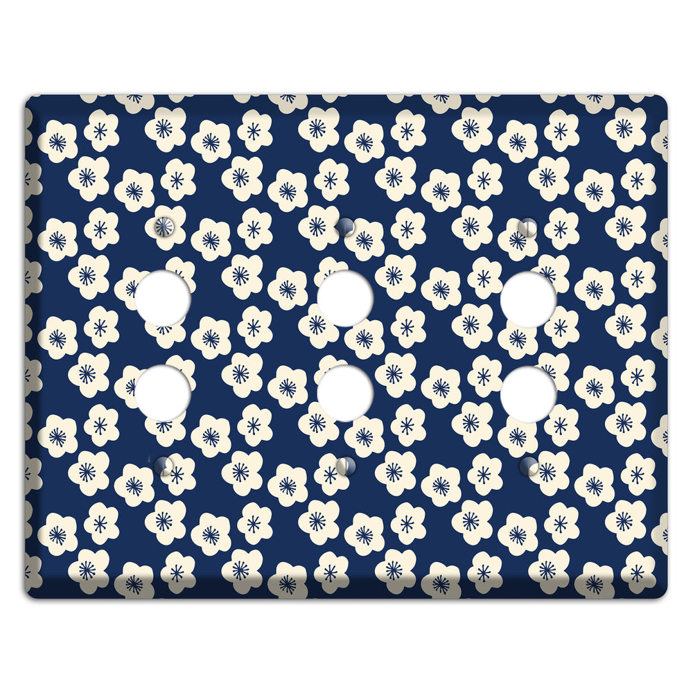 Navy Blossoms 3 Pushbutton Wallplate