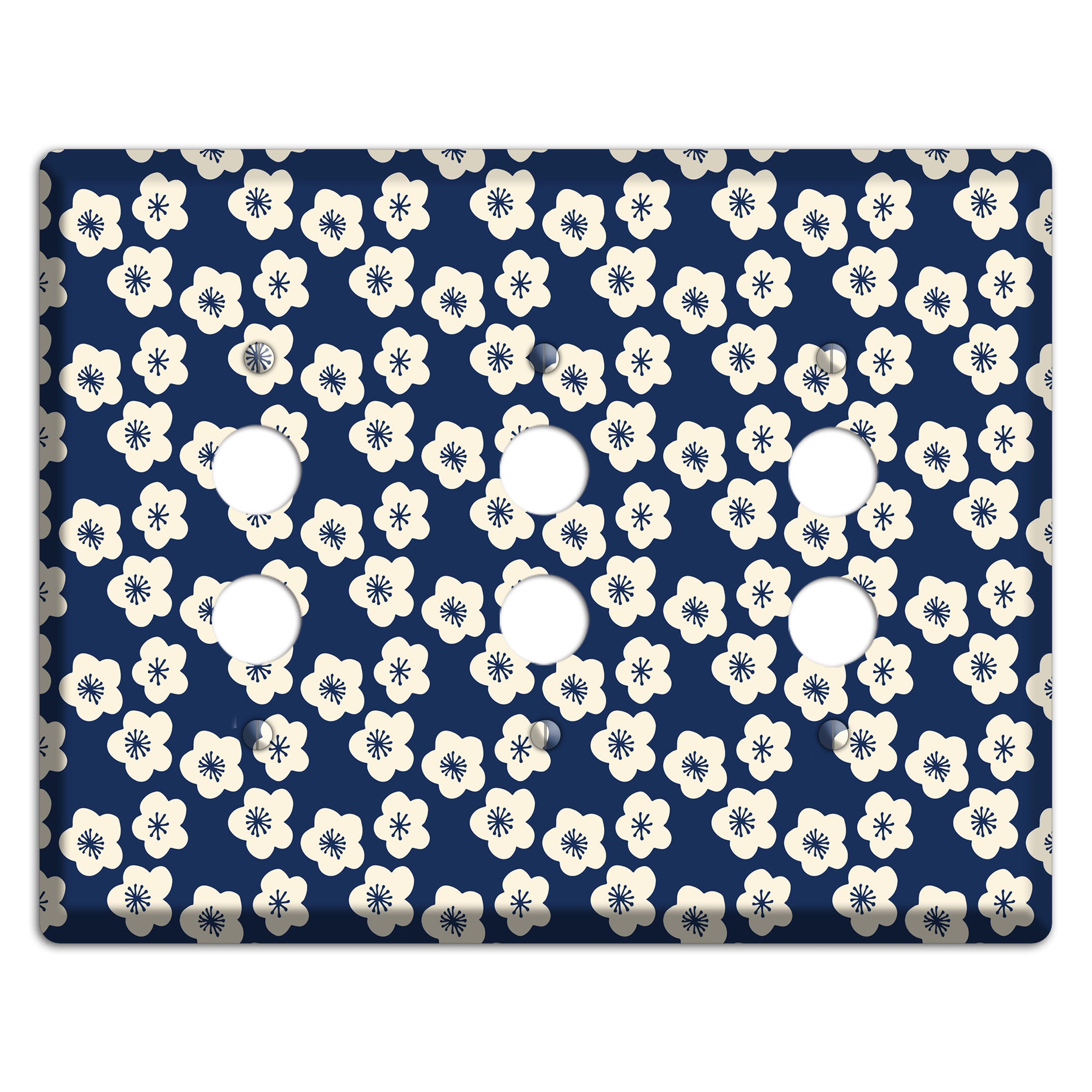 Navy Blossoms 3 Pushbutton Wallplate