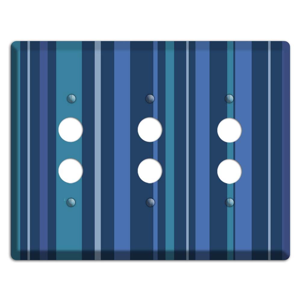 Multi Blue Vertical Stripes 3 Pushbutton Wallplate
