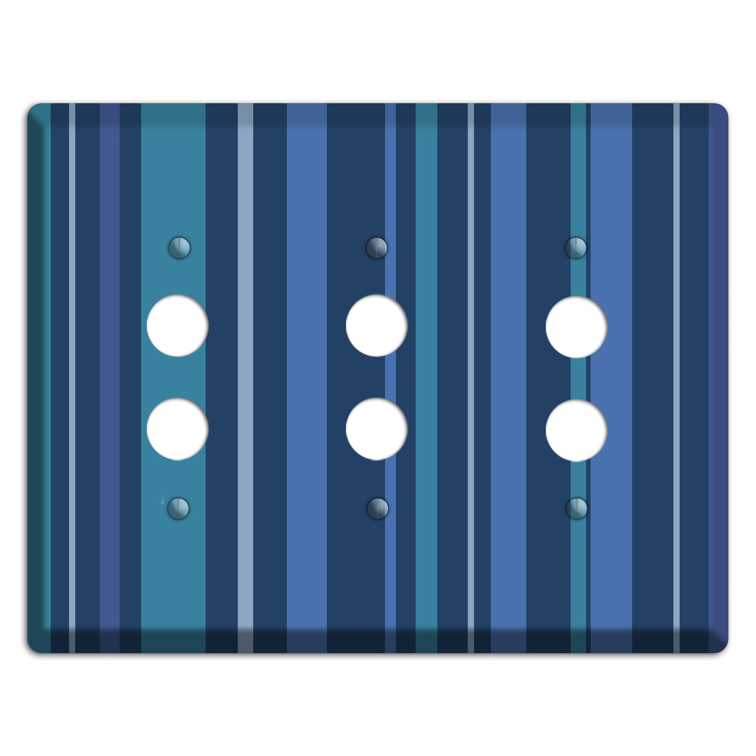 Multi Blue Vertical Stripes 3 Pushbutton Wallplate