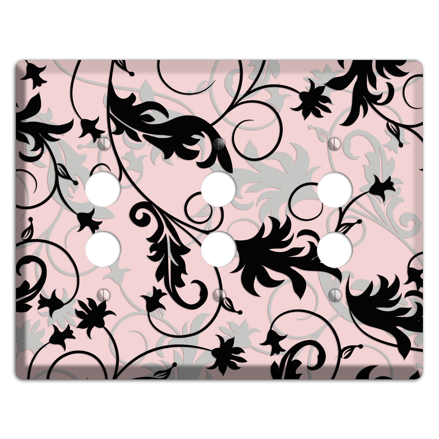 Dusty Pink Grey Black Victorian Sprig 3 Pushbutton Wallplate