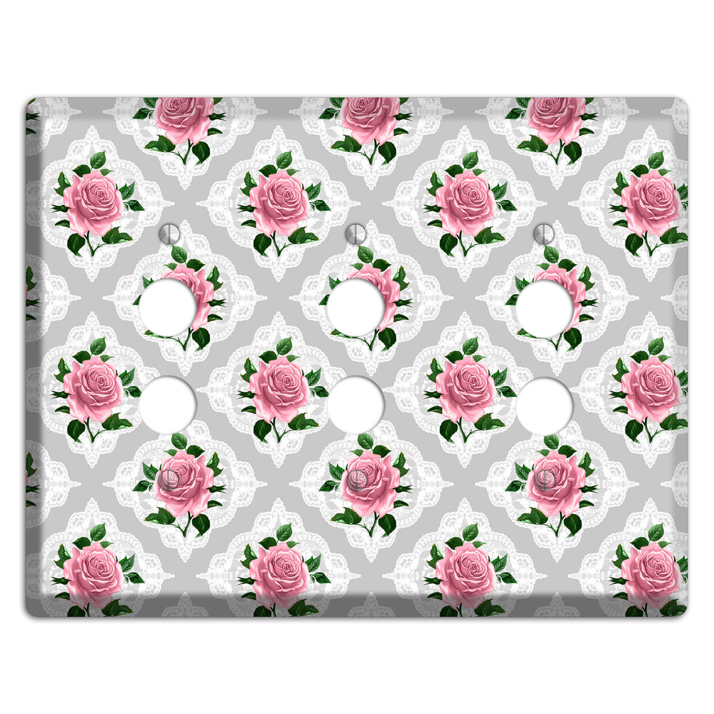 Gray Rose Doily 3 Pushbutton Wallplate