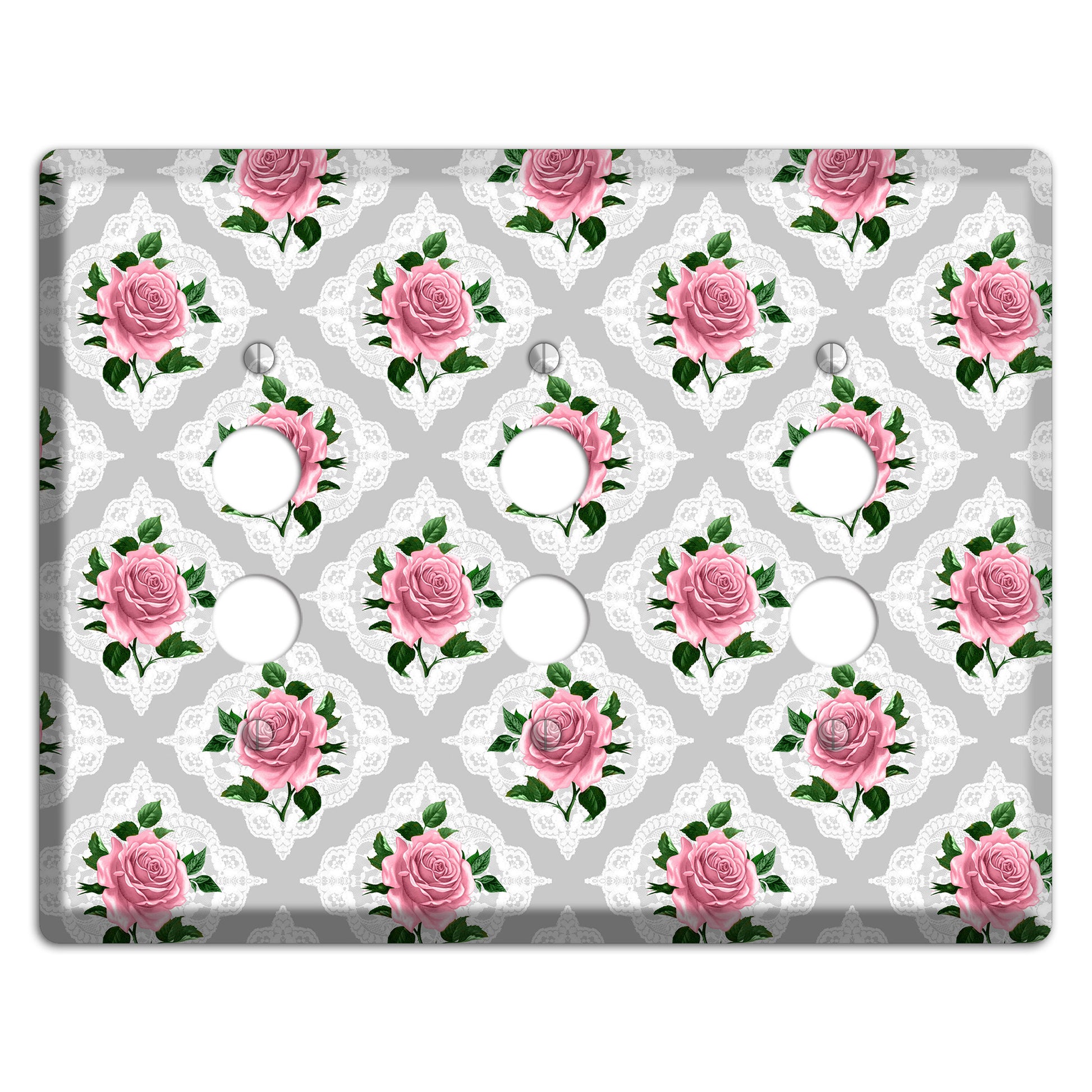 Gray Rose Doily 3 Pushbutton Wallplate
