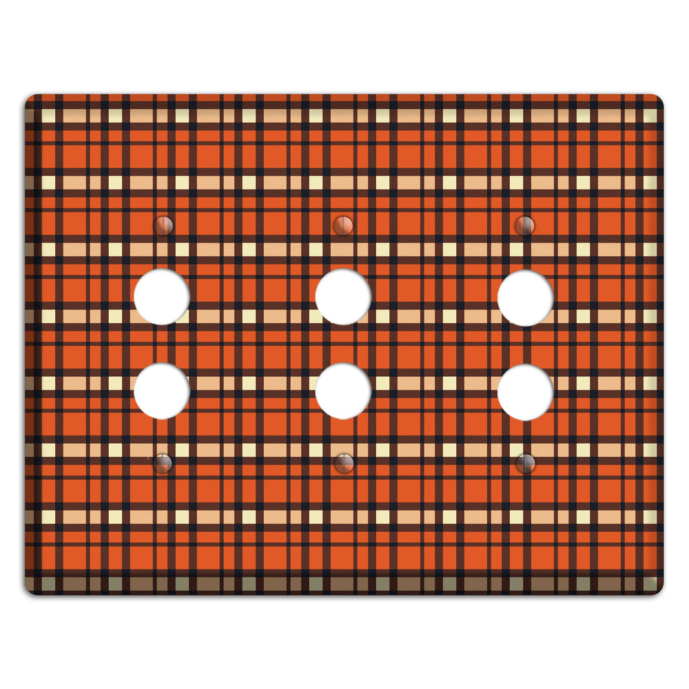 Orange Plaid 3 Pushbutton Wallplate