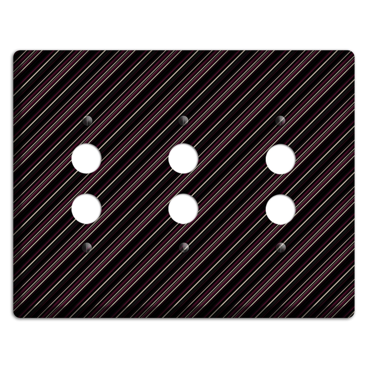 Black with White and Burgundy Angled Pinstripe 3 Pushbutton Wallplate