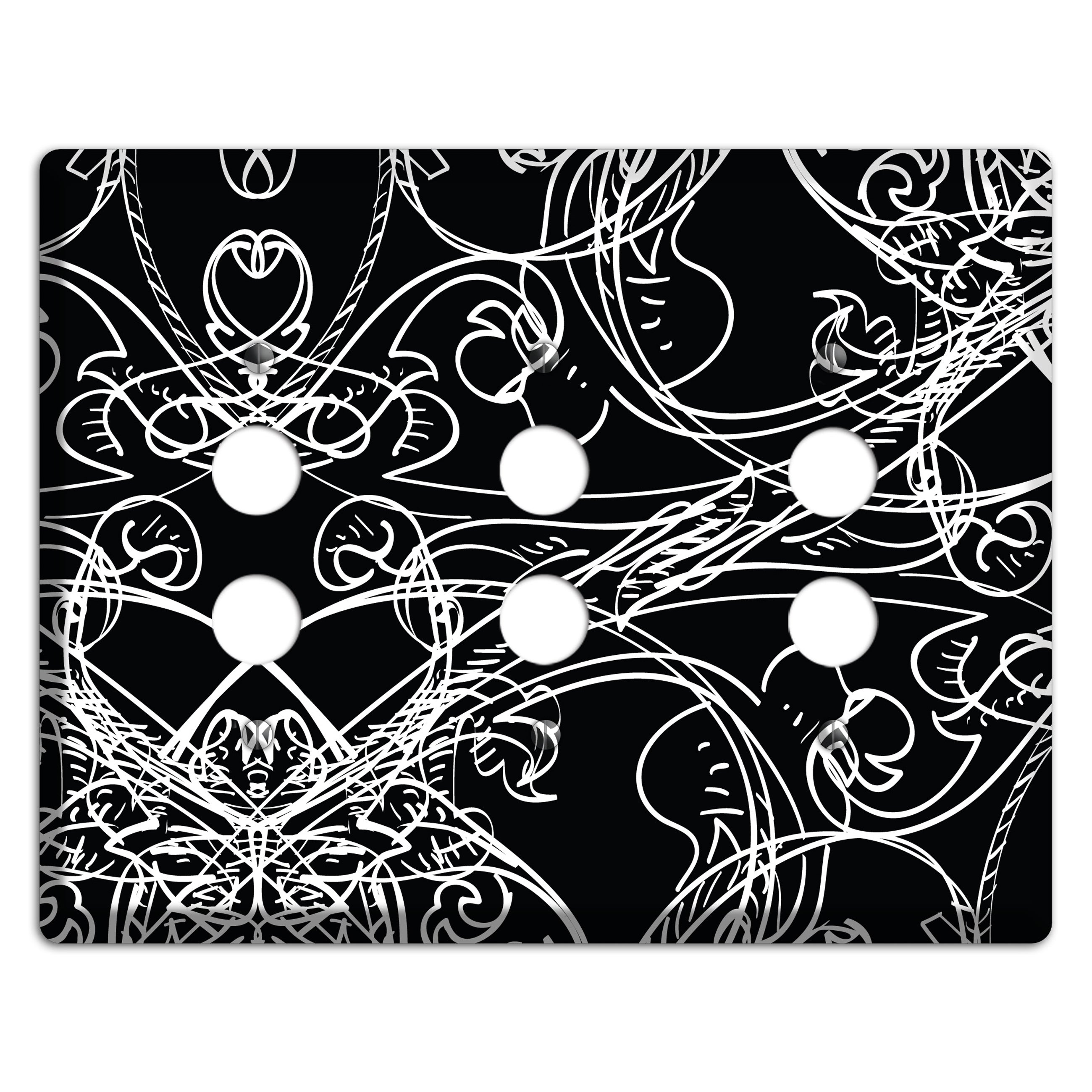 Black Deco Sketch 3 Pushbutton Wallplate