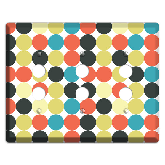 Coral Black Yellow Olive Blue Aqua Tiled Dots 3 Pushbutton Wallplate