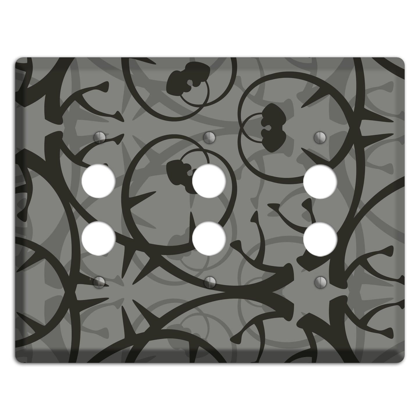 Grey with Black Retro Sprig 3 Pushbutton Wallplate